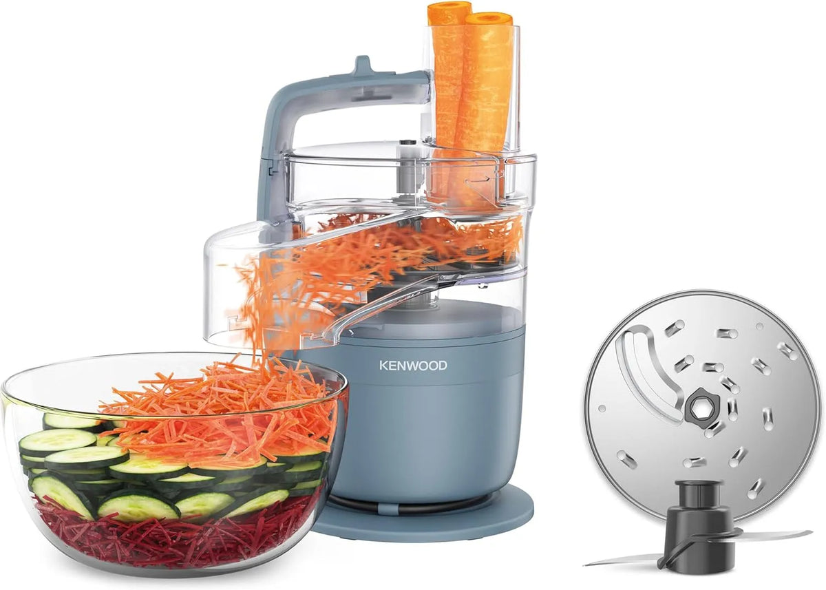 Kenwood Küchenmaschine FDP23.130GY, MultiPro Compact, Pulse-Funktion, Kompakte mit Express Serve, Edelstahlmesser, Schneid- und Raspelscheiben, Blau