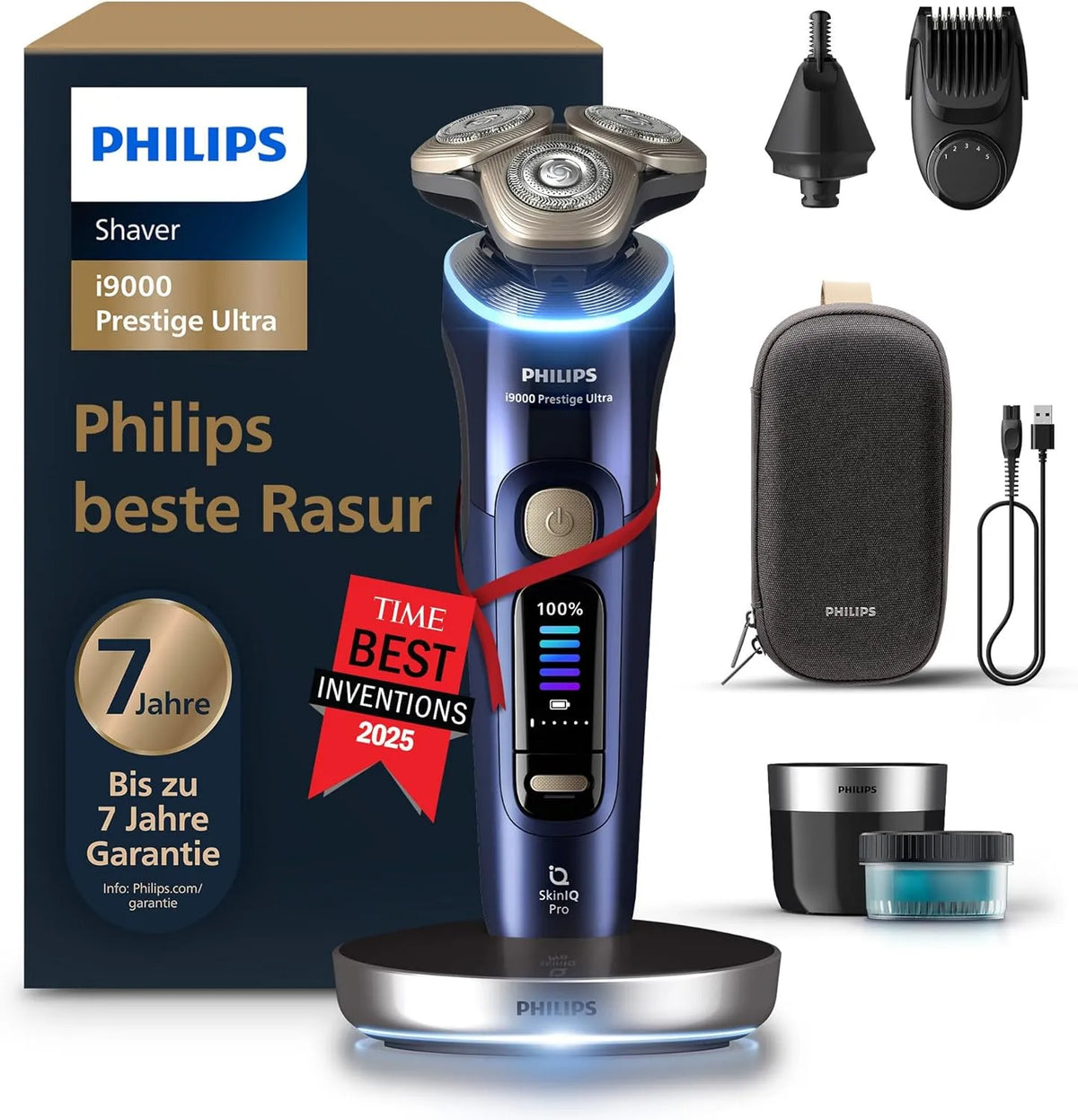 Philips Modell, Rasierer Prestige Ultra i9000 XP9401/38, 5+1 Bartstyler, Nass- und Trockenrasierer, adriatic, Druck- und Bewegungssensor