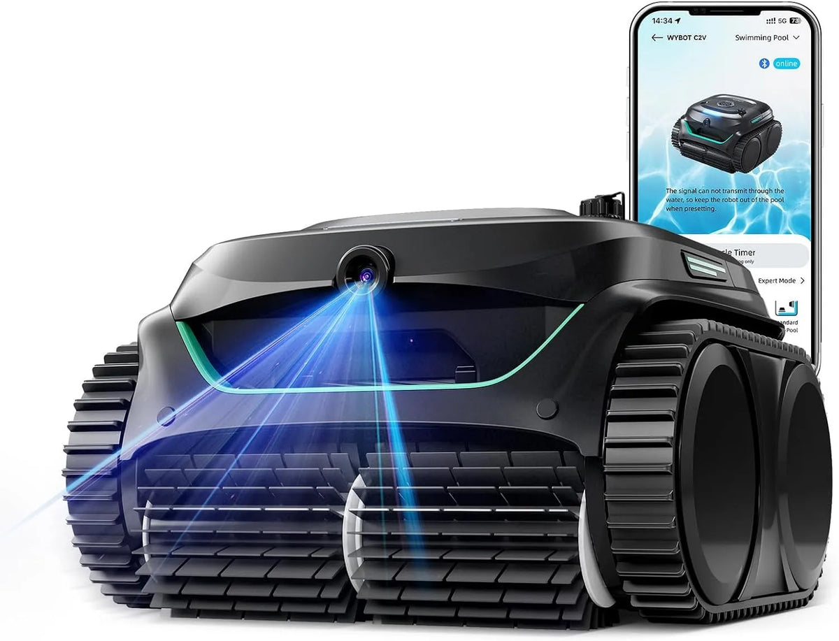 Kamera, für Eingelassene Pools bis zu 180㎡, Zweischicht-Filterung, in Schwarz Grün, WYBOT C2 Vision AI Kabelloser poolroboter akkubetrieben