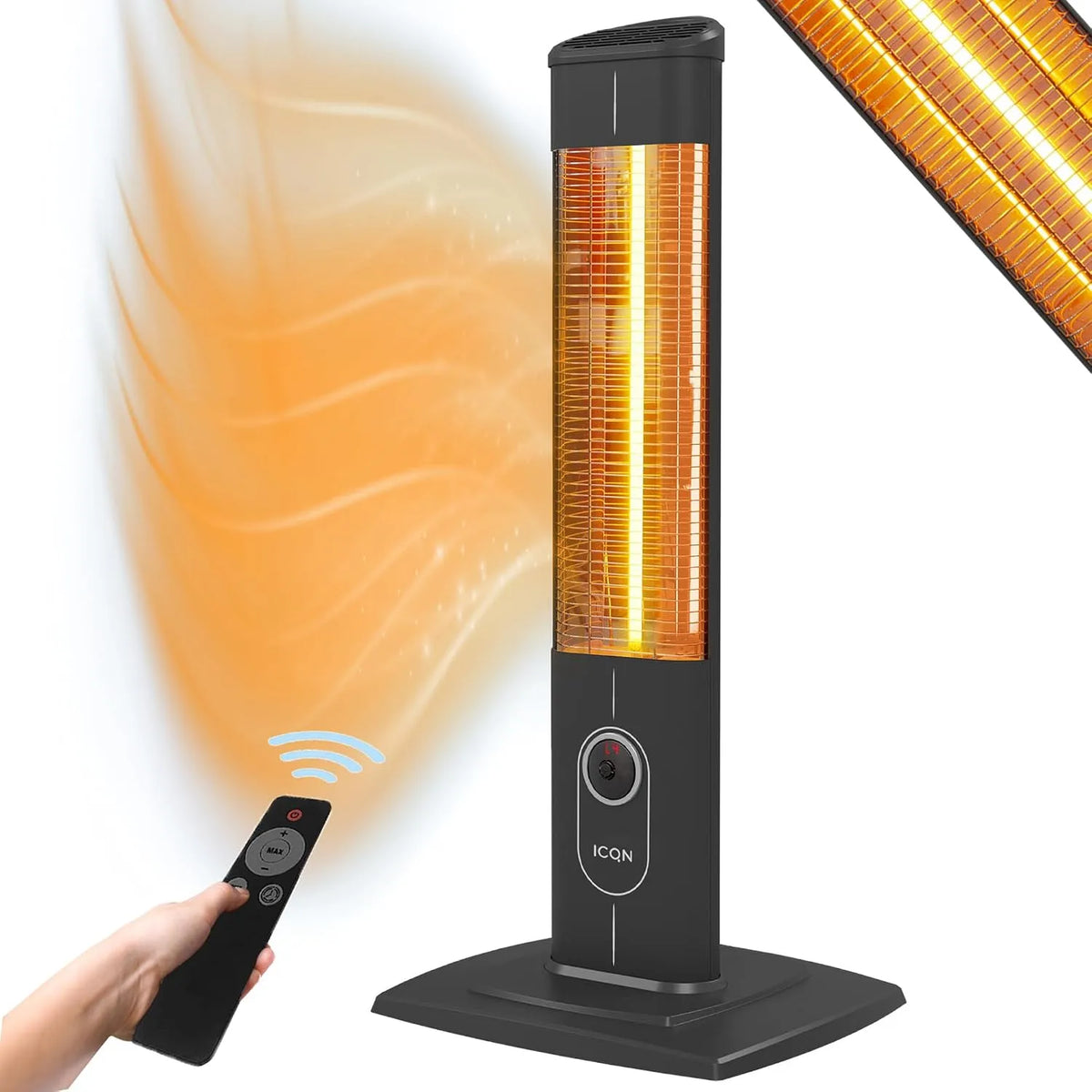 Modell Heizstrahler inklusive Fernbedienung IP20 ICQN Stand, 2300 Watt, Infarot, Infarotheizung für Innen- & Außenbereich, Standheizstrahler