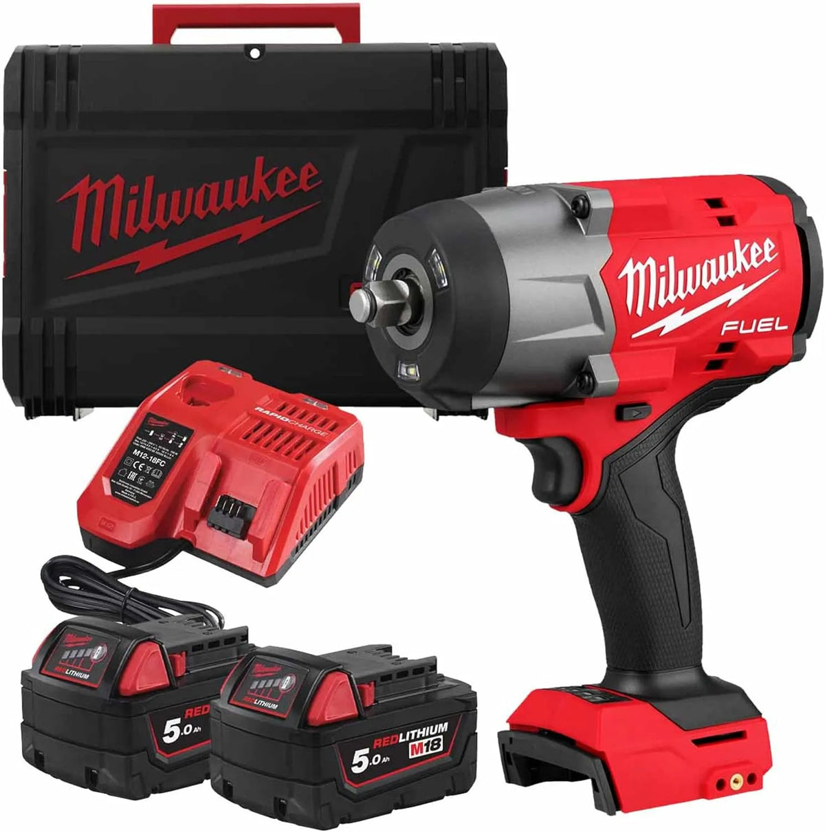 Milwaukee Modell M18FHIW2F12-502X, Kraftstoff, Spannung 18 V, Breite 1,27 cm, Schlagschrauber mit Reibring, hohes Drehmoment